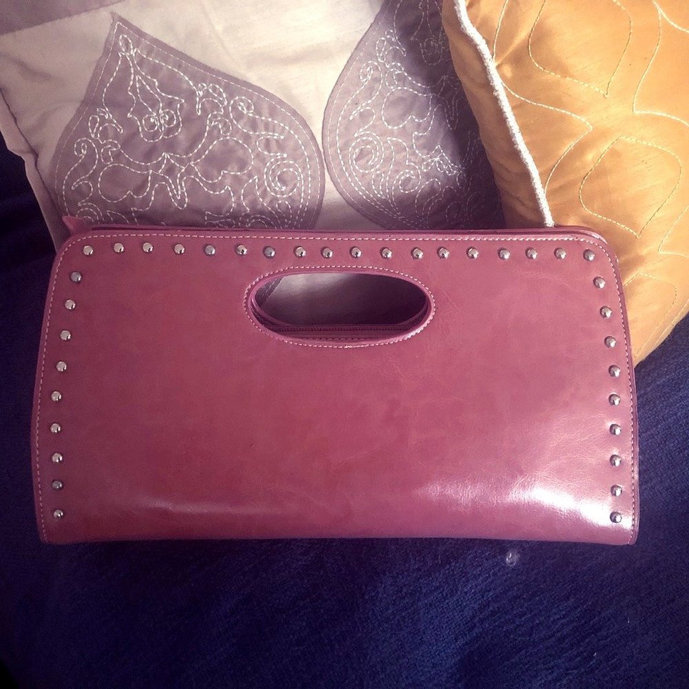 Rose silver studded clutch